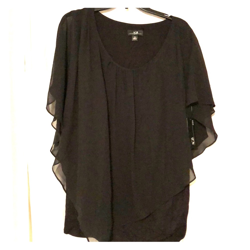 Sheer overlay black cap sleeve blouse
